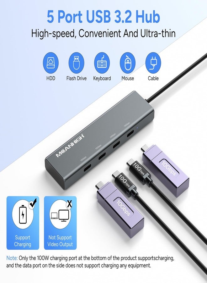MEANHIGH USB C Hub 10Gbps, 4 Ports USB 3.2 Adapter with 4 USB-C 3.2 Ports, 100W Power Delivery, High Speed USB-C Multiport Splitter Compatible with MacBook Pro/Air, iMac, iPad Pro - Image 4