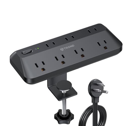 TROND Desk Clamp Power Strip - 1700J Surge Protector with 7 Outlets, Desktop Edge Mount Extension Cord, Fit 1.97" Tabletop, 10FT Flat Plug for Teacher Must Haves, Office, ETL List, Black - Image 1