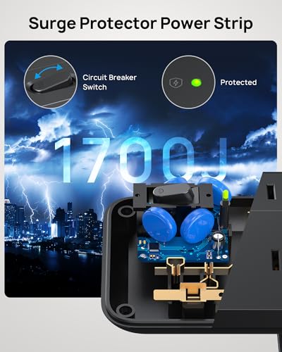 TROND Desk Clamp Power Strip - 1700J Surge Protector with 7 Outlets, Desktop Edge Mount Extension Cord, Fit 1.97" Tabletop, 10FT Flat Plug for Teacher Must Haves, Office, ETL List, Black - Image 5
