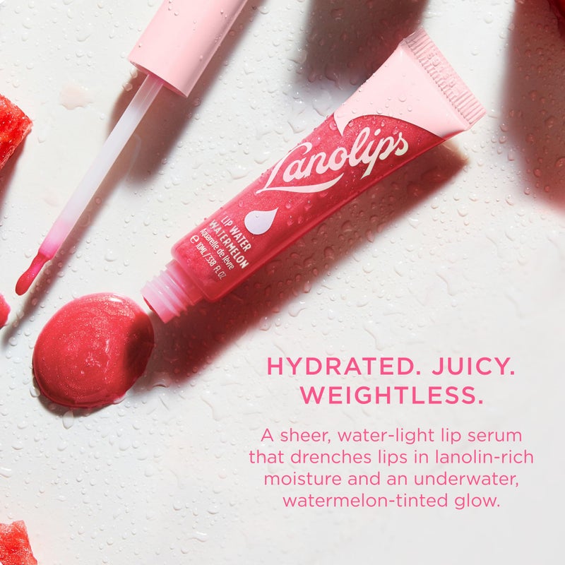 Lanolips Lanolin Lip Water Watermelon - Clear Gloss Serum - Hyaluronic Acid Lip Balm and Shimmer for a Hydrated Glow - Lanolin Oil Moisturizer for Dry, Cracked Skin (10ml / 0.34 fl oz) - Image 2