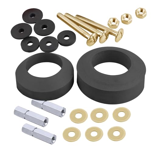 iFealClear 2 Pack Universal Toilet Tank to Bowl Gaskets with Solid Brass Toilet Hardware Replacements, Rubber Gaskets for 2-Inch/2.5-Inch Flush Valve Opening - Image 1