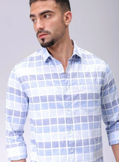 The Indian Garage Co Men Slim Fit Checkered Full Sleeves Cutaway Collar Casual Shirt