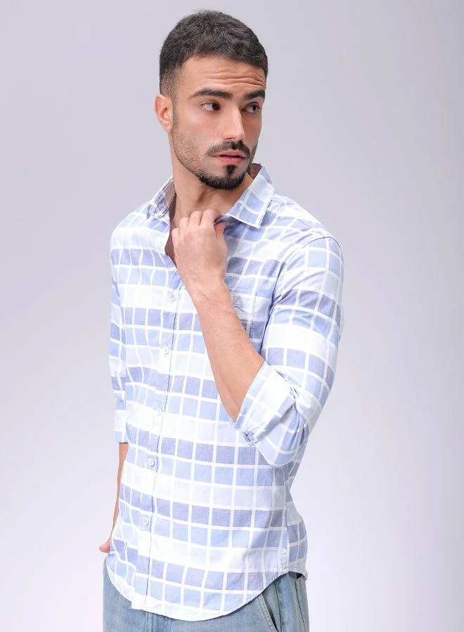 شركة المرآب الهندية Men Slim Fit Checkered Full Sleeves Cutaway Collar Casual Shirt