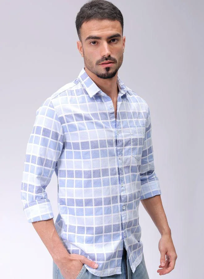 شركة المرآب الهندية Men Slim Fit Checkered Full Sleeves Cutaway Collar Casual Shirt