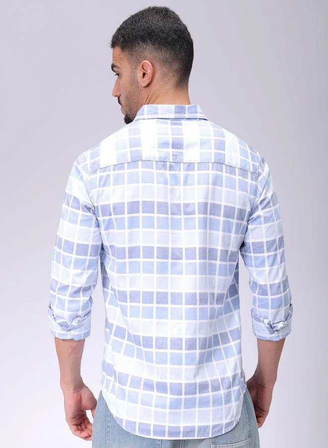 شركة المرآب الهندية Men Slim Fit Checkered Full Sleeves Cutaway Collar Casual Shirt