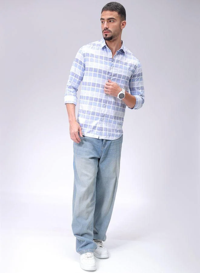 شركة المرآب الهندية Men Slim Fit Checkered Full Sleeves Cutaway Collar Casual Shirt