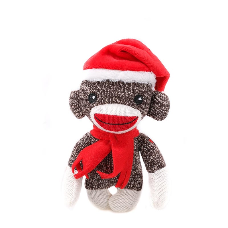 Plushland Sockiez Sockiez Sock Monkey 6 بوصات مع قبعة سانتا - حيوانات محشوة أفضل هدية عيد الميلاد للأطفال الفتيات في هذه العطلة (عيد الميلاد) - Image 1