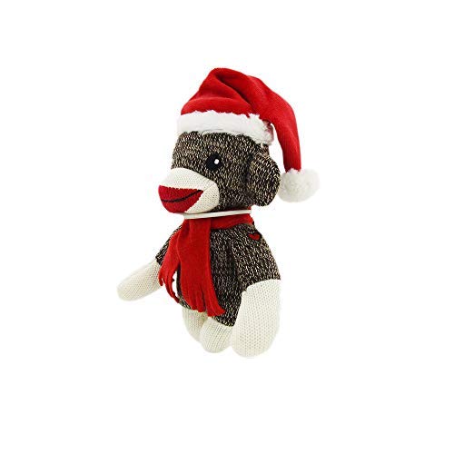Plushland Sockiez Sockiez Sock Monkey 6 بوصات مع قبعة سانتا - حيوانات محشوة أفضل هدية عيد الميلاد للأطفال الفتيات في هذه العطلة (عيد الميلاد) - Image 2
