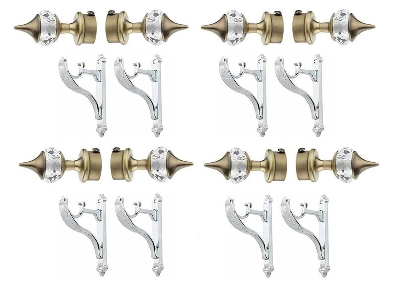 LEEZEN 40MM Crystal Curtain Knob Aluminium Crystal Curtain Bracket with Holder for Doors and Windows 1Inch Curtain Rod Design 40MM Crystal with JEGUAR Pack of 4 Silver Antique - Image 1