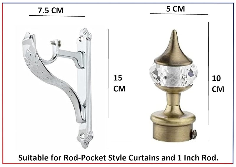 LEEZEN 40MM Crystal Curtain Knob Aluminium Crystal Curtain Bracket with Holder for Doors and Windows 1Inch Curtain Rod Design 40MM Crystal with JEGUAR Pack of 4 Silver Antique - Image 4