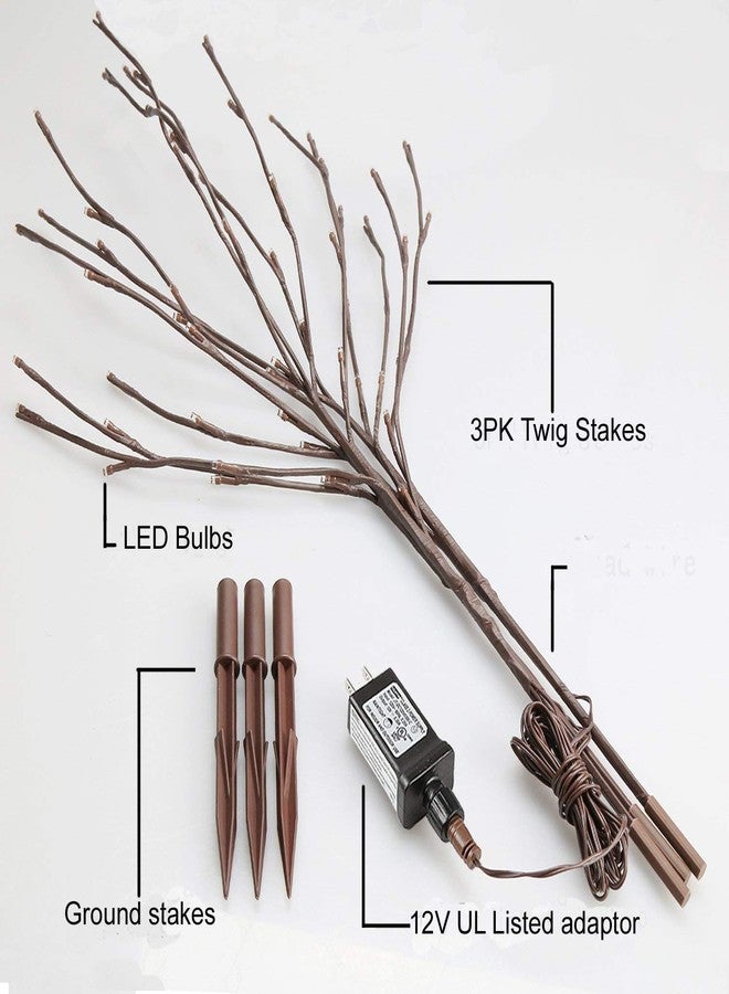 EAMBRITE 3PK Brown Lighted Twig Branches Pathway Light with 30" 60 LED Warm White Bulbs for Outdoor and Indoor - Image 4