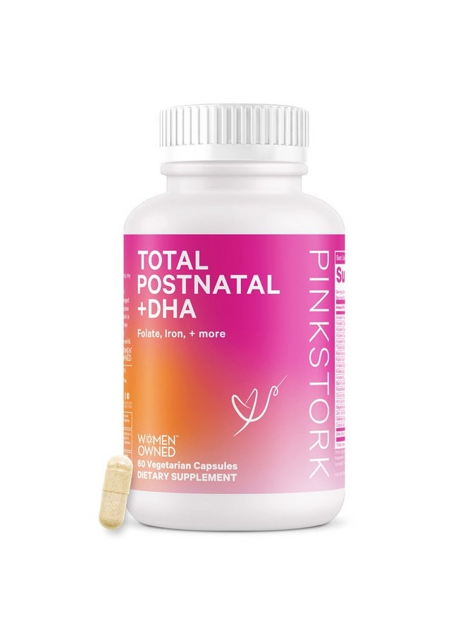 Pink Stork - Total Postnatal With Omega 3 Dha Postpartum Essentials Multivitamin With Folate Iron & B Complex Postnatal Vitamins For Breastfeeding Moms 60 Capsules 1 Month Supply - Image 1