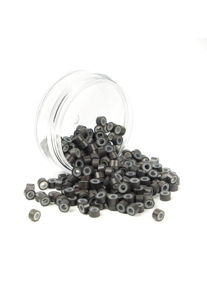 BHF 200Pcs Beads Silicone Aluminium Micro Nano Rings 5Mm Lined For I Tip/Nano Hair Extensions Tool Beads (Dark Brown-1 Bottle) - Image 1