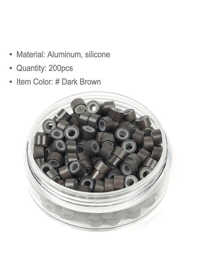 BHF 200Pcs Beads Silicone Aluminium Micro Nano Rings 5Mm Lined For I Tip/Nano Hair Extensions Tool Beads (Dark Brown-1 Bottle) - Image 2