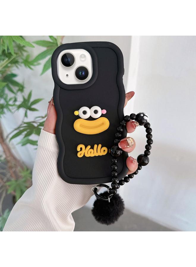 اس-توب جراب لهاتف iPhone 15 من مادة TPU بتصميم فم نقانق كرتونية مع سلسلة من الخرز - Image 1