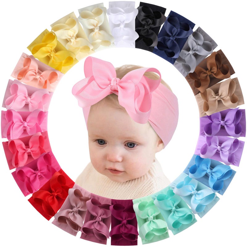 OAOLEER 24PCS Baby Girls Bows Headbands, Nylon Hairbands Ribbon Bow Elastic Hair Accessories for Newborns Infants Toddlers and Kids (Baby Headbands) - Image 1