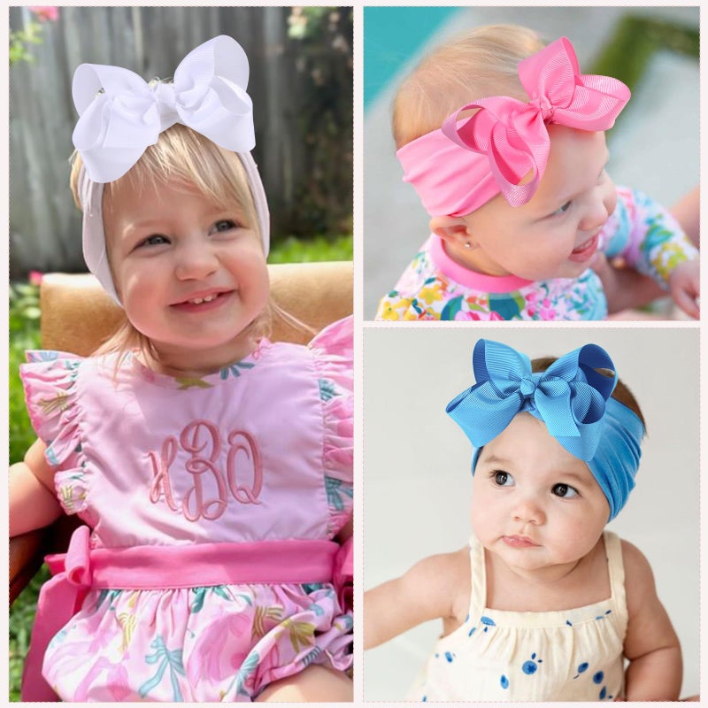 OAOLEER 24PCS Baby Girls Bows Headbands, Nylon Hairbands Ribbon Bow Elastic Hair Accessories for Newborns Infants Toddlers and Kids (Baby Headbands) - Image 4