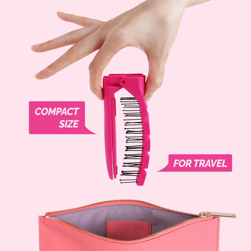 F3 Systems Compact Folding Hair Brush with Mirror - Detangling Comb for Adults & Kids, Portable for Travel & Storage, Wet & Dry Hair - Image 2
