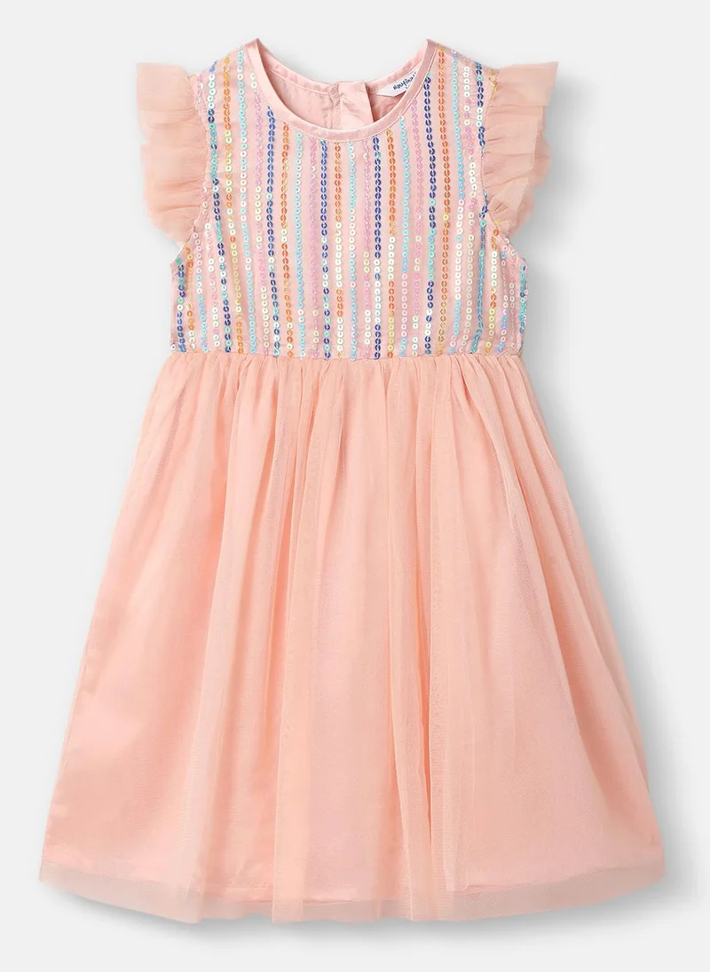 Nautinati Girls’ Sequined Mesh Party Dress|Ruffle Sleeves| Age 2 - 10 Years