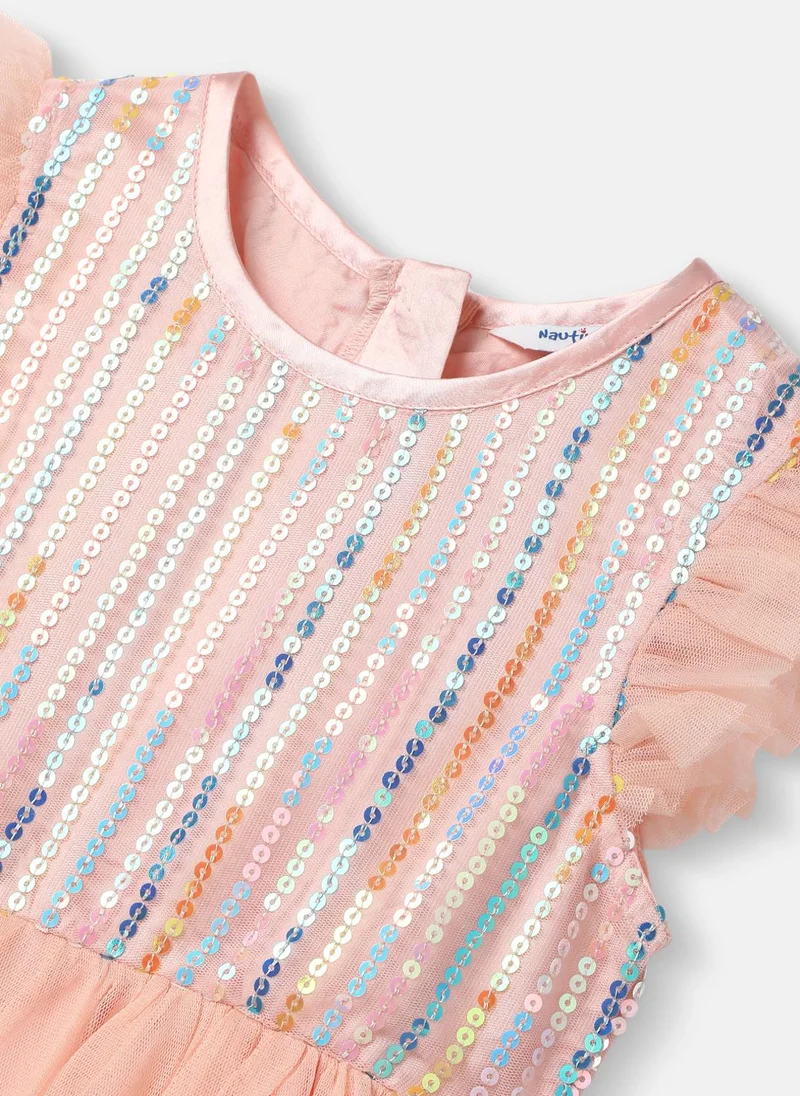Nautinati  Nautinati Girls’ Sequined Mesh Party Dress|Ruffle Sleeves| Age 2 - 10 Years for Women | Best Price UAE