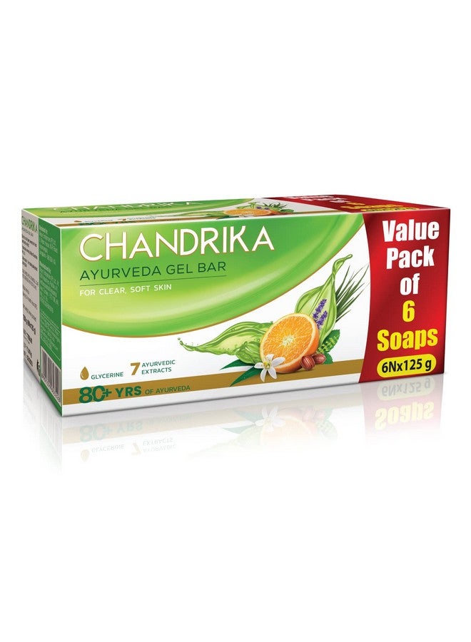 Chandrika شريط جل غليسيرين شاندريكا | صابون استحمام غليسيرين مع زيت الجوجوبا لبشرة مرطبة | لجميع أنواع البشرة | 125 جرام (عبوة من 6)  - Image 1