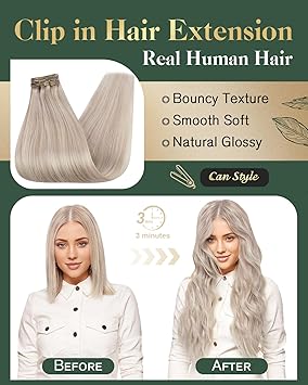 Ugeat Clip in Hair Extensions Real Human Hair 18 Inch Clip in Human Hair Extensions for Women Real Hair Clip in Extensions Straight 120Gram Ash Blonde Highlight Bleach Blonde 18613 - Image 4