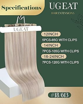 Ugeat Clip in Hair Extensions Real Human Hair 18 Inch Clip in Human Hair Extensions for Women Real Hair Clip in Extensions Straight 120Gram Ash Blonde Highlight Bleach Blonde 18613 - Image 2