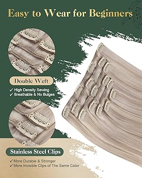 Ugeat Clip in Hair Extensions Real Human Hair 18 Inch Clip in Human Hair Extensions for Women Real Hair Clip in Extensions Straight 120Gram Ash Blonde Highlight Bleach Blonde 18613 - Image 3
