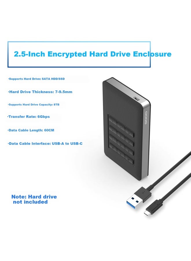 Godo o 2.5-inch Physical Encryption Hard Drive Enclosure, Hardware Keypad Protection, Data Sata Password-protected Portable Ssd Enclosure, Anti-jamming - Image 5