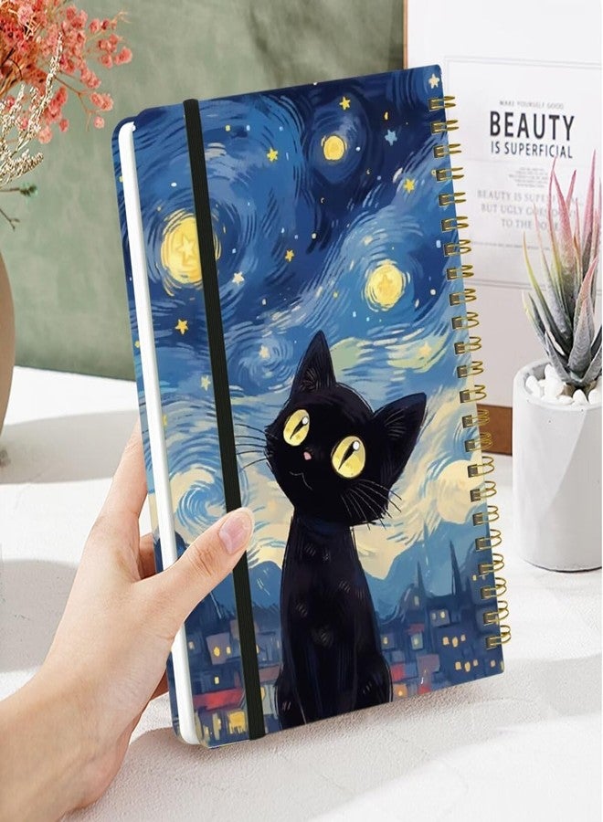 Yoiilifee Spiral Notebook - A5 Spiral Notebooks, 8.3'' × 5.8'', 160 Pages, Aesthetic Journaling Notebooks for Women, College Lined Notebook with Elastic Closure, Back Pocket, for School Office, Cat Sky - Image 5