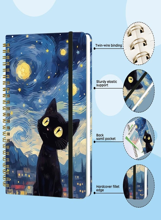 Yoiilifee Spiral Notebook - A5 Spiral Notebooks, 8.3'' × 5.8'', 160 Pages, Aesthetic Journaling Notebooks for Women, College Lined Notebook with Elastic Closure, Back Pocket, for School Office, Cat Sky - Image 3