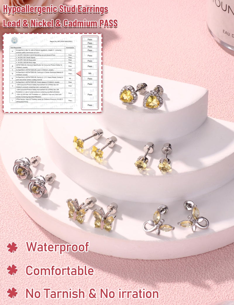 Thunaraz Hypoallergenic Screw Back Earrings For Girls Women Surgical Stainless Steel Stud Earrings For Sensitive Ears Cute Butterfly Flower Heart Cz Screwback Earring Kid Toddler Girls Jewelry Gift 8 - Image 5