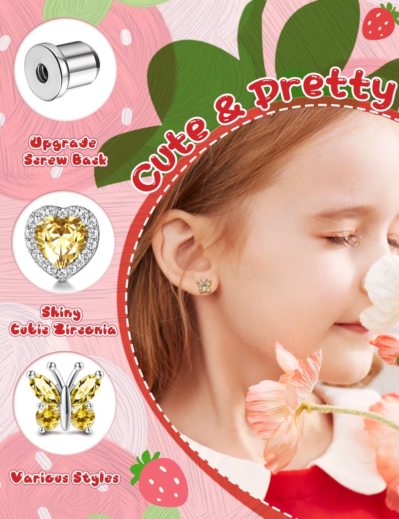 Thunaraz Hypoallergenic Screw Back Earrings For Girls Women Surgical Stainless Steel Stud Earrings For Sensitive Ears Cute Butterfly Flower Heart Cz Screwback Earring Kid Toddler Girls Jewelry Gift 8 - Image 3