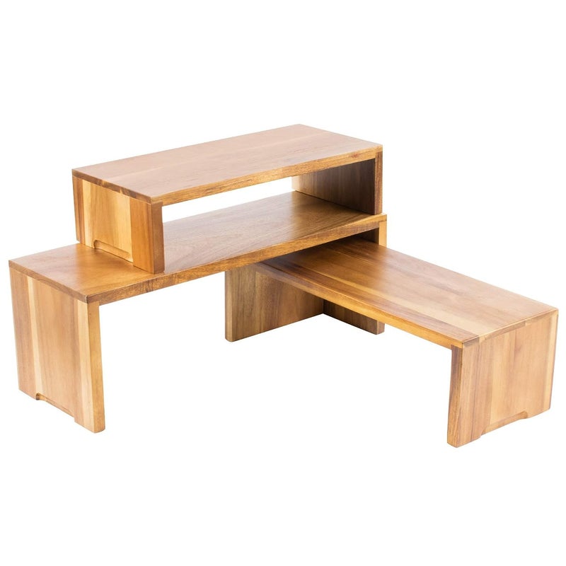INDIGO INTERIORS Sheesham Wood 3Piece Cascade Riser SetPatio Stand Set of ThreeVegetables StandCake StandCake Server Pato Rectangular - Image 1