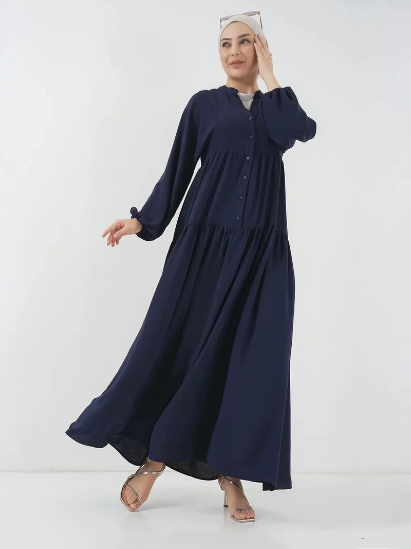 BIG DART BDART V-Neck Button Closure Relaxed Fit Maxi Dress