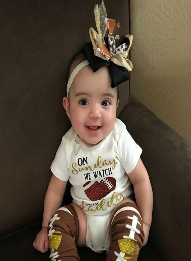 Lamuusaa Newborn Baby Girl Football Outfit Long Sleeve Romper Football Flared Pants Headband Fall Outfits 0-18M (White, 3-6 Months) - Image 2