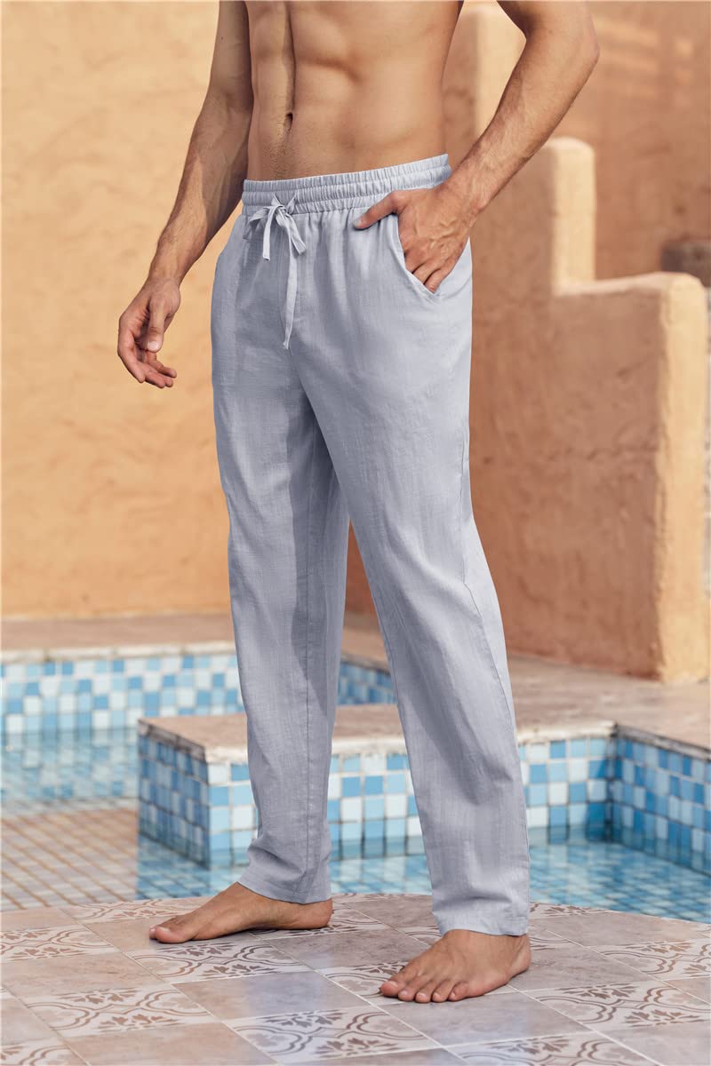 Karlywindow Mens Linen Pants Casual Loose Lightweight Drawstring Elastic Waist Summer Yoga Beach Trousers - Image 3
