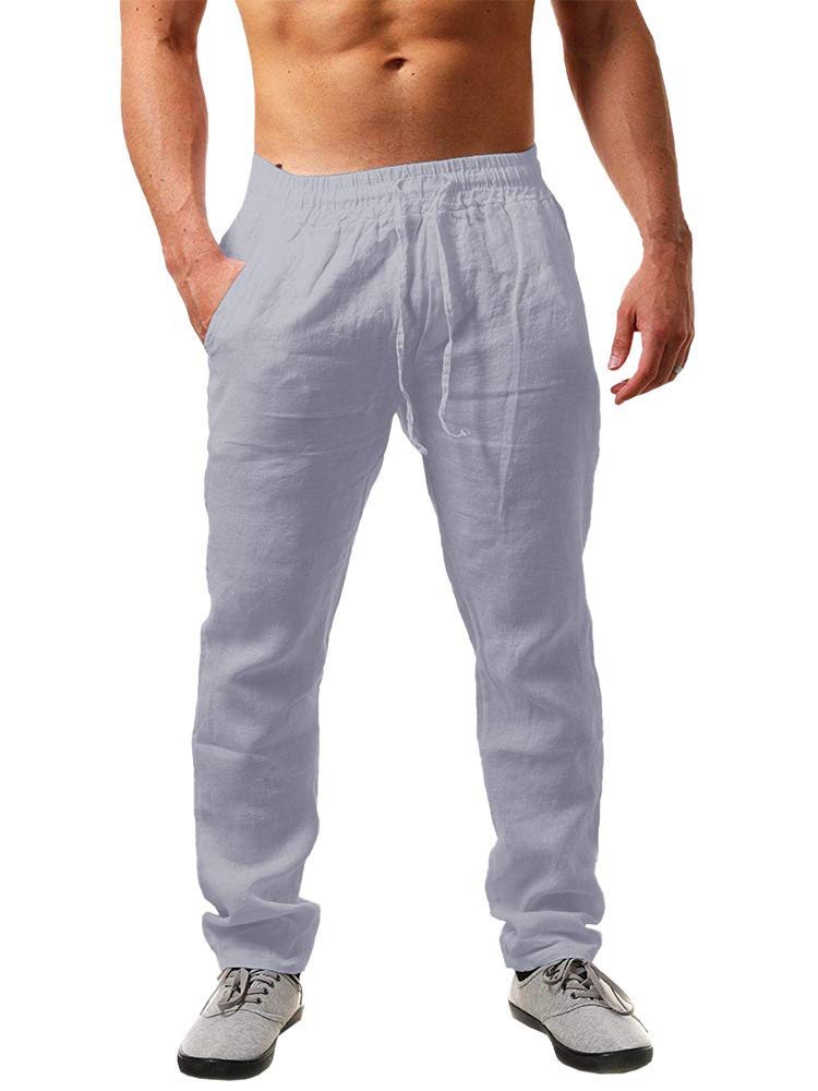 Karlywindow Mens Linen Pants Casual Loose Lightweight Drawstring Elastic Waist Summer Yoga Beach Trousers - Image 1