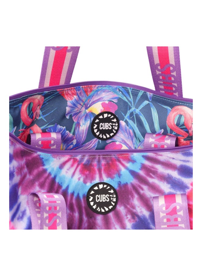 CUBS - Double Face Tote Bag Multicolor Large Skinny Flamingos & Tie Dye - Image 1