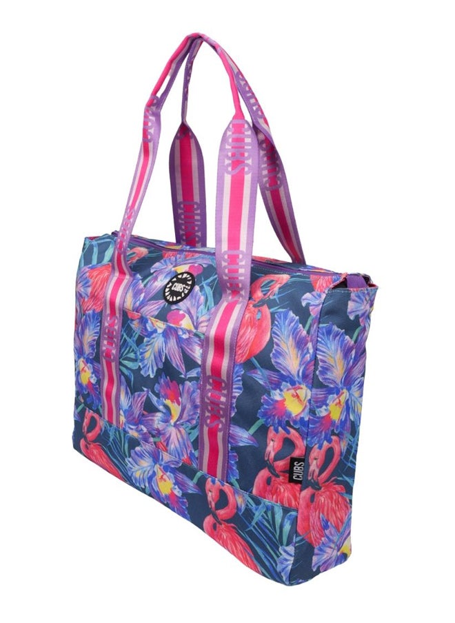 CUBS - Double Face Tote Bag Multicolor Large Skinny Flamingos & Tie Dye - Image 1