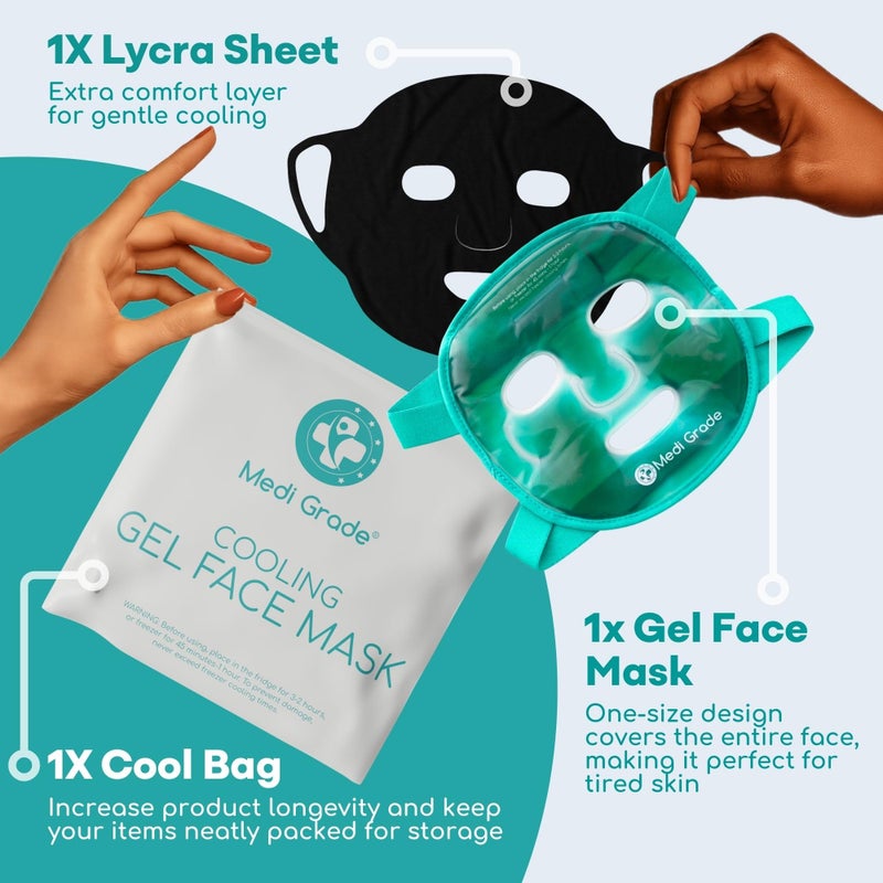 Medi Grade Cooling Gel Face Mask with 1 Lycra Fabric Mask and Storage Pouch - Soothing Gel Face Mask for Dark Circles and Puffiness - Cold Full Face Gel Mask Relaxation - Image 4
