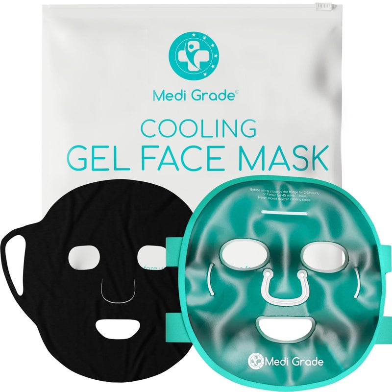 Medi Grade Cooling Gel Face Mask with 1 Lycra Fabric Mask and Storage Pouch - Soothing Gel Face Mask for Dark Circles and Puffiness - Cold Full Face Gel Mask Relaxation - Image 1