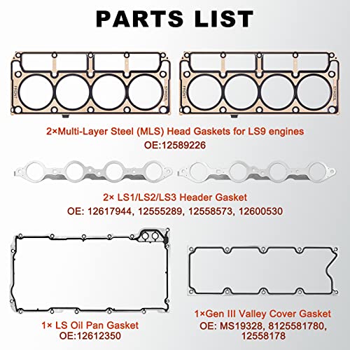 AUTOBABA GEN 3 III LS Gasket Set Kit & LS Head Gaskets Compatible with 1999-2010 GM Chevy Silverado GMC Sierra 1500 2500 Engine LS1 LS6 LQ4 LQ9 4.8L 5.3L 6.0L Replace# 12558178 12551933 12611384 - Image 4