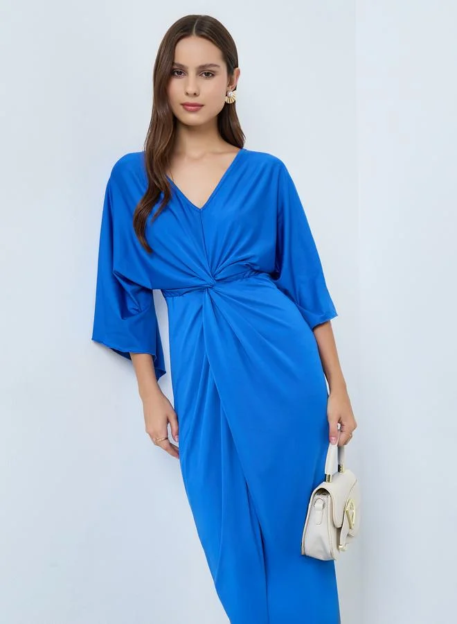 Take Two Blue Pleated Detail Midi Dress