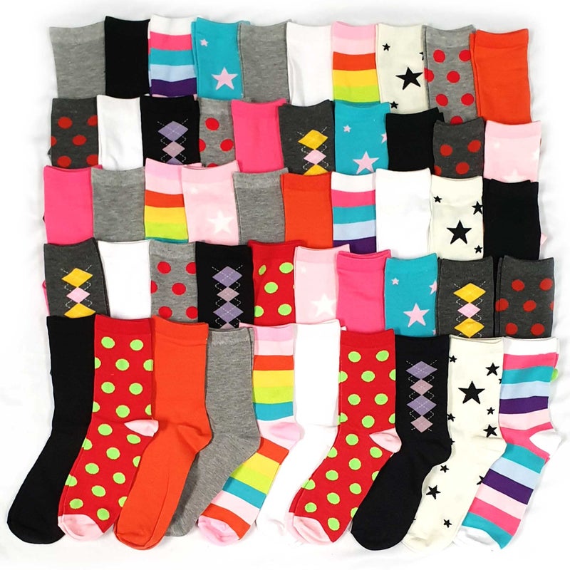 TeeHee Socks 50 Pairs Various Sample Socks Value Pack (Womens Sock Size 9-11 Crew) - Image 2