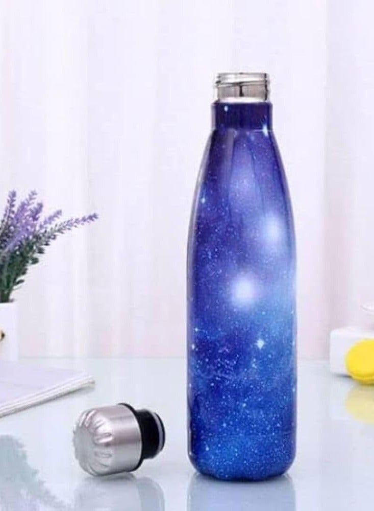 Generic 500ml quality double wall insulated vacuum flask stainless steel water coke bottle BPA free thermos for sport water bottles coke keeps hot cold drinks blue galaxy - Image 1