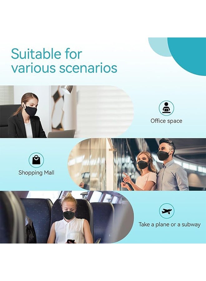 واي جيه 20 قطعة أقنعة وجه سوداء يمكن التخلص منها ، 4 طبقات أقنعة سوداء ملفوفة بشكل فردي ، مع حلقة أذن مرنة ، أقنعة للبالغين قابلة للتنفس ومريحة - للمكتب ، في الهواء الطلق ، للاستخدام اليومي - Image 4