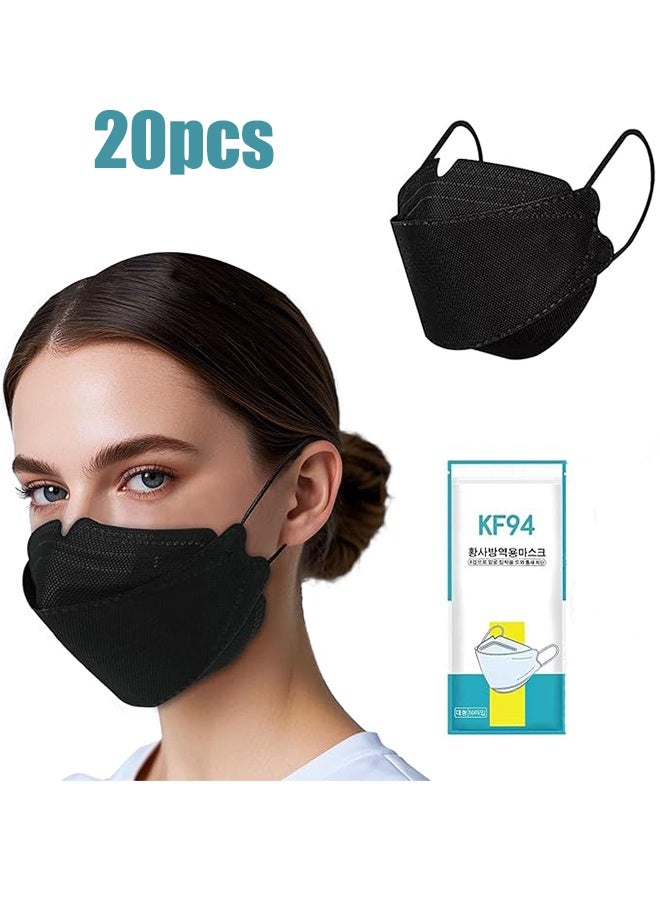 واي جيه 20 قطعة أقنعة وجه سوداء يمكن التخلص منها ، 4 طبقات أقنعة سوداء ملفوفة بشكل فردي ، مع حلقة أذن مرنة ، أقنعة للبالغين قابلة للتنفس ومريحة - للمكتب ، في الهواء الطلق ، للاستخدام اليومي - Image 1