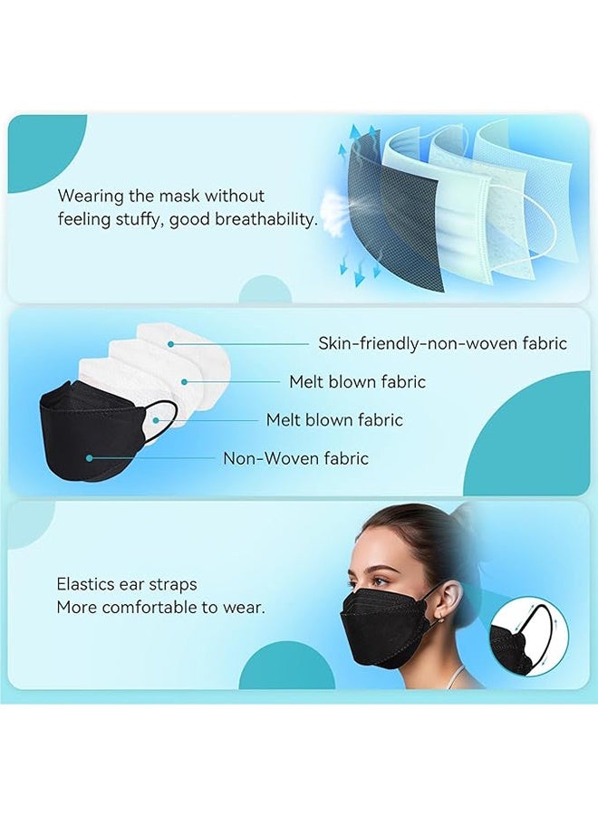 واي جيه 20 قطعة أقنعة وجه سوداء يمكن التخلص منها ، 4 طبقات أقنعة سوداء ملفوفة بشكل فردي ، مع حلقة أذن مرنة ، أقنعة للبالغين قابلة للتنفس ومريحة - للمكتب ، في الهواء الطلق ، للاستخدام اليومي - Image 2