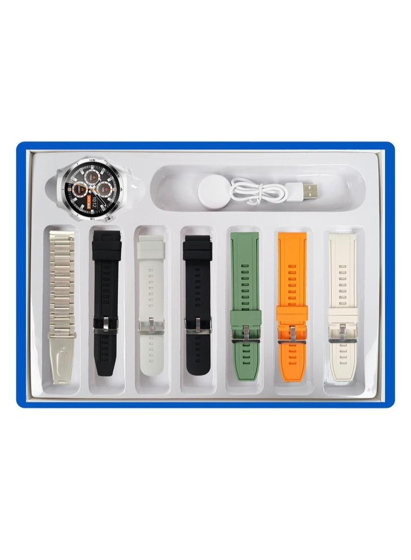 WISME X37 MAX Multi-Function Smart Watch With 7 Pair Straps and Charging Cable Designed for Men Silver - Image 2